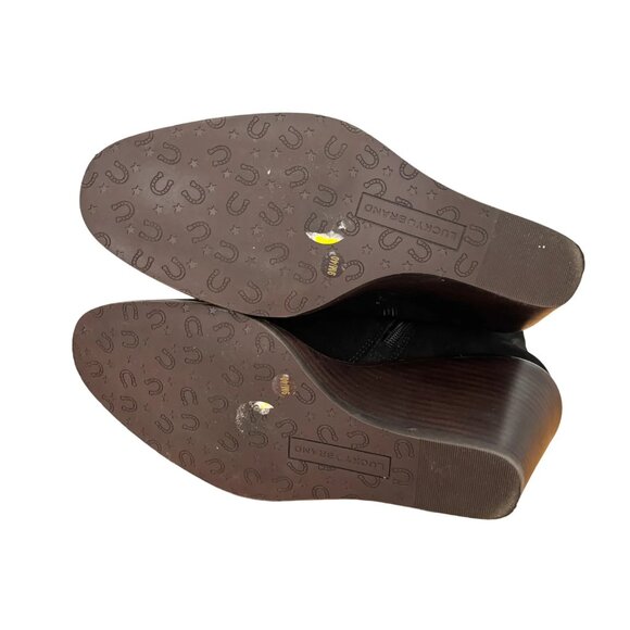 LUCKY BRAND Wadier Genuine Suede Wedge Ankle Boots in Black SZ 9 - Picture 6 of 10